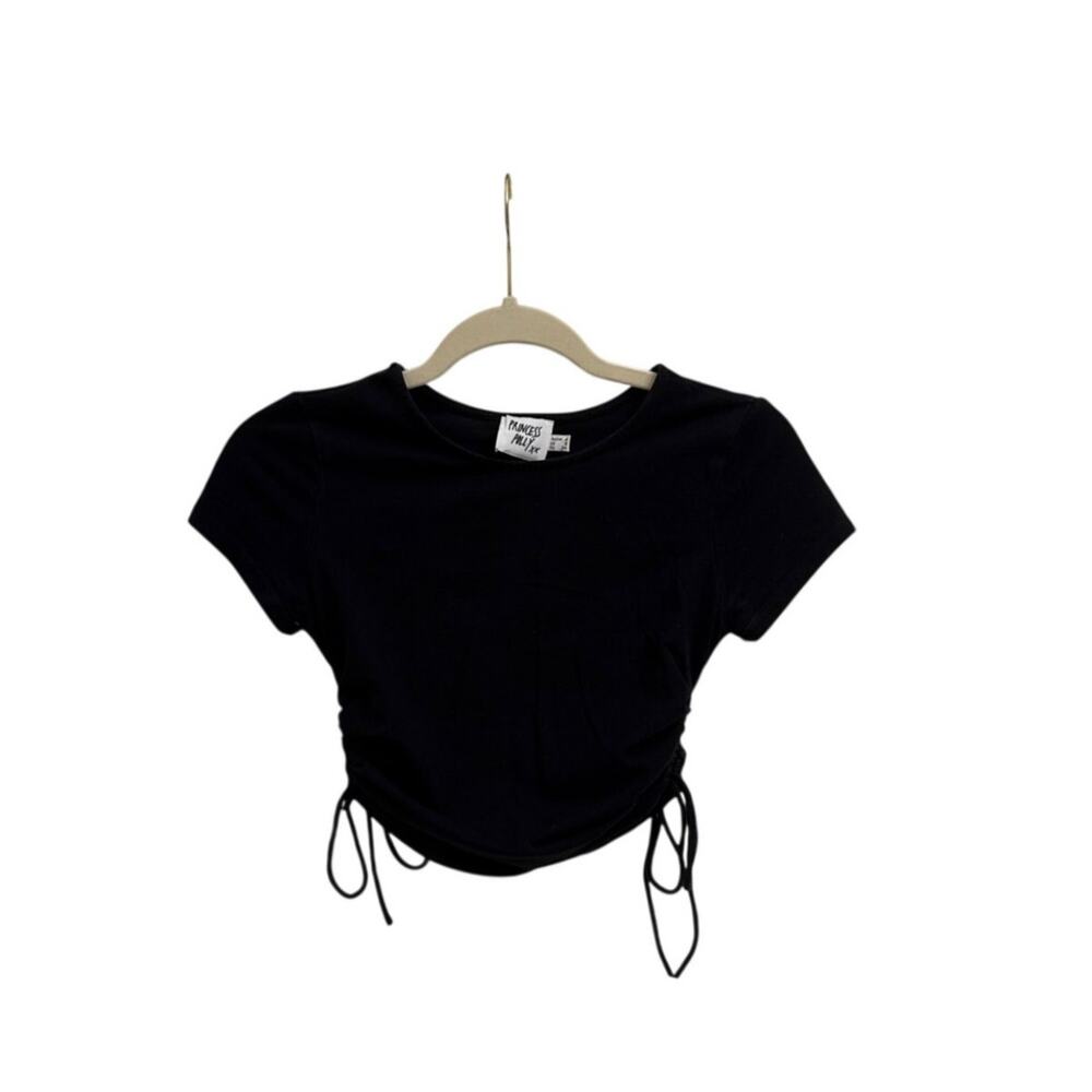 Princess Polly Basics Ruched Side Tie Baby Tee Black Crop Top Size 2